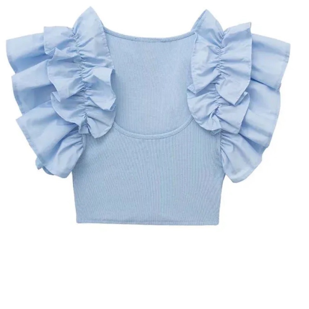 Zara blue ruffle shirt